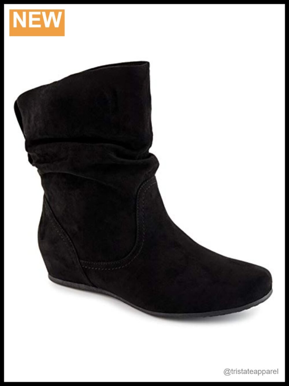 Womens Slouch Ankle Boots Faux Suede Hidden Wedge Slip On Comfort Bootie